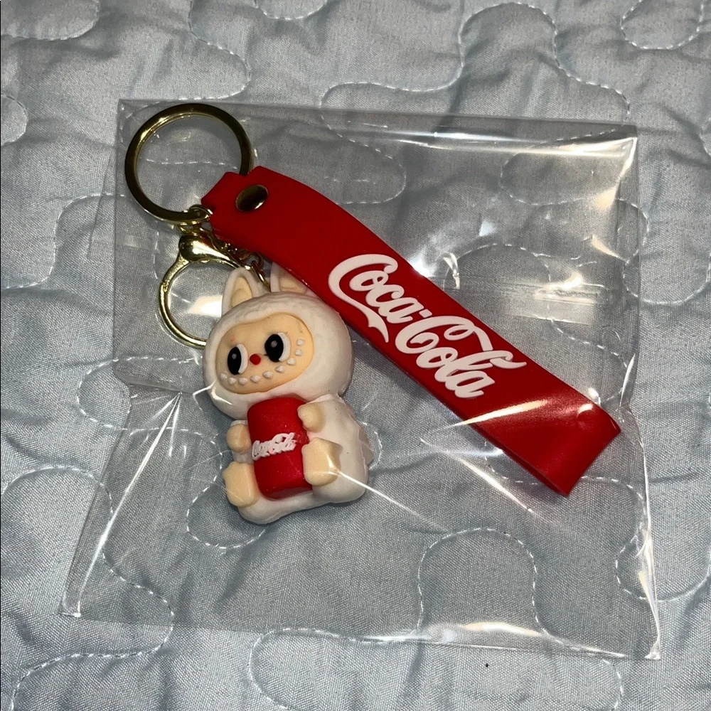 Coca-Cola Character Keychain with Red Lanyard